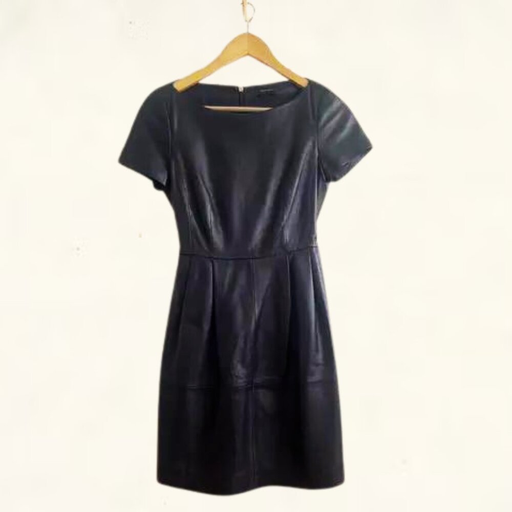 Massimo Dutti Goregous Leather Navy Dress